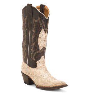 TANNER MARK Beige Leather Dragon Snip Toe Western Boots